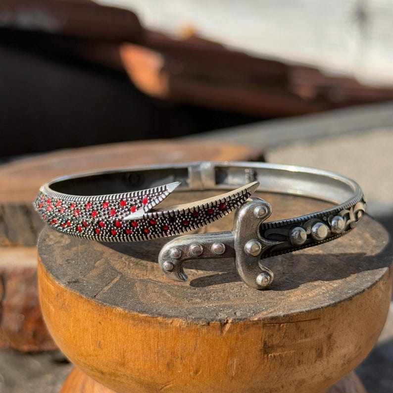 Garnet Red Stone Sword Design Bracelet Cuff Adjustable Men Bracelet Zulfiqar Design