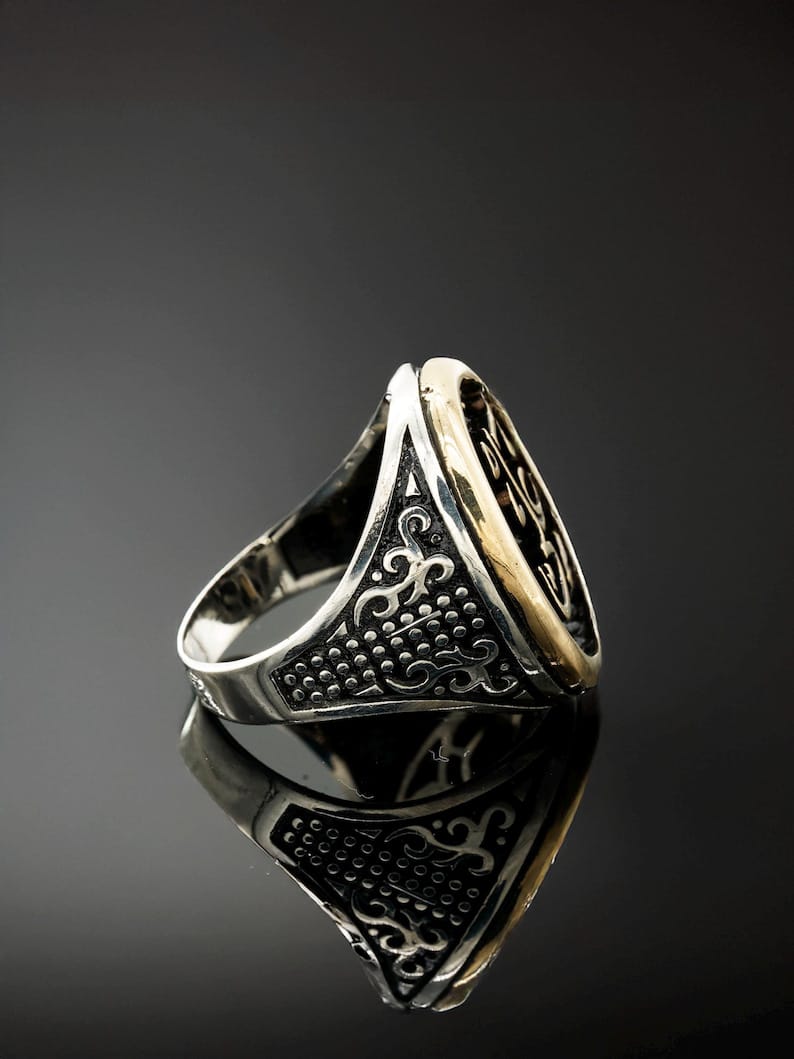 Handmade Sterling Silver Men's Ring with Arabic Ali Calligraphy Islamic Jewellery Gift