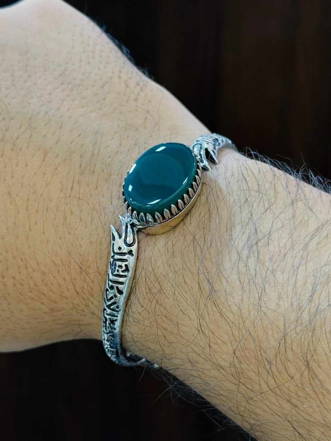 Zulfiqar Sword Zamourd Stone Adjustable Silver Cuff Bracelet Silver Handmade Jewellery