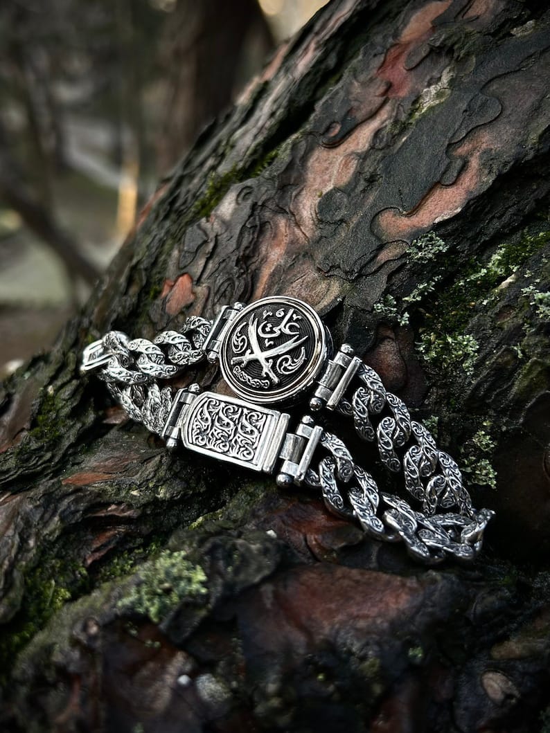 Imam Ali Zulfiqar Chain Bracelet 925 Sterling Silver Engraved Zulfiqar Chain Unique Gift for Shia Muslims