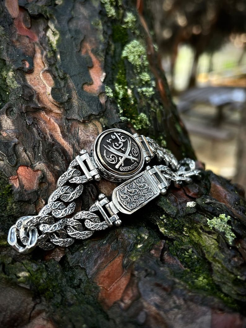 Imam Ali Zulfiqar Chain Bracelet 925 Sterling Silver Engraved Zulfiqar Chain Unique Gift for Shia Muslims