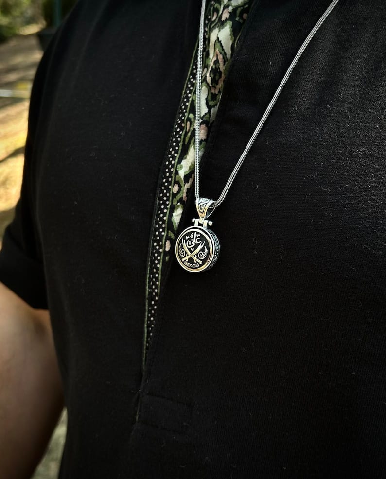 Hazrat Ali Zulfiqar Necklace 925 Sterling Silver Spinning Zulfiqar Necklace Crossed Zulfiqar Necklace Shia Necklace Gift