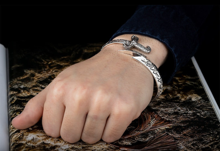 Zulfiqar Sword islamic Adjustable Silver Cuff Bracelet, Silver Handmade Jewellery, 925 Sterling Silver for Men Bracelet Stoneless