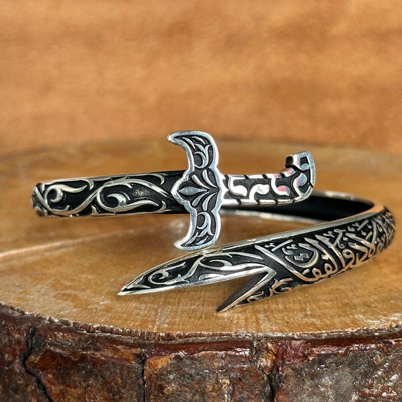 Men Silver Zulfiqar Bracelet, Silver Sword Bracelet, Hz. Ali's Zulfiqar Bracelet , Silver Sword Ring & Bracelet Set, 925k Silver Bracelet