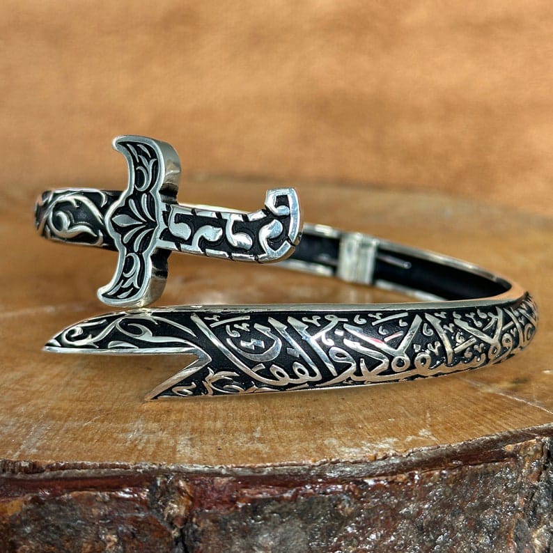 Men Silver Zulfiqar Bracelet, Silver Sword Bracelet, Hz. Ali's Zulfiqar Bracelet , Silver Sword Ring & Bracelet Set, 925k Silver Bracelet