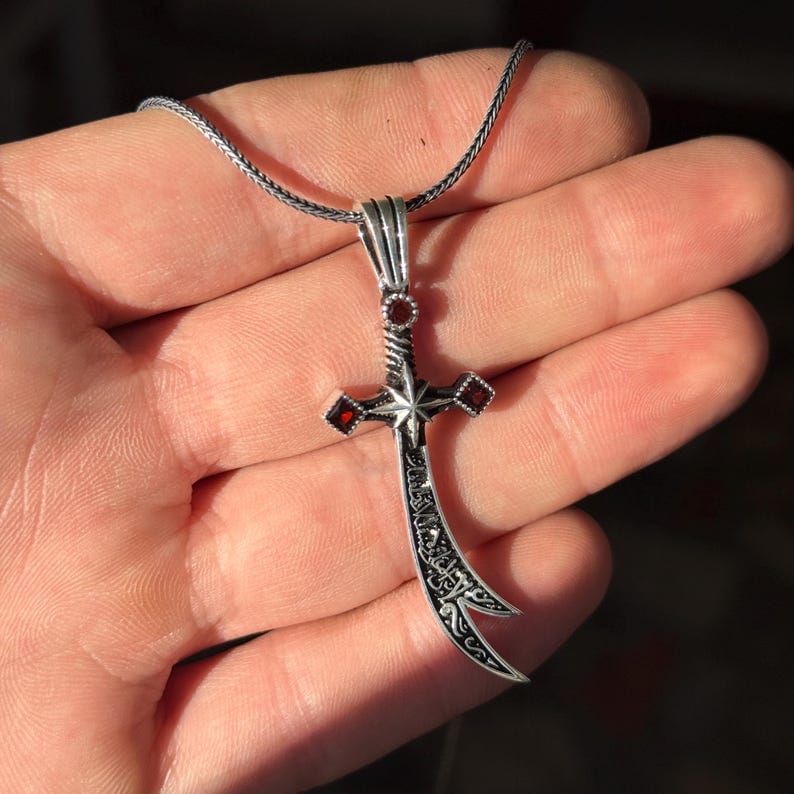 Silver Zulfiqar Necklace, Silver Ruby Stone Sword Necklace, Hz. Ali Sword Necklace, 925 Sterling Silver Necklace , 925k Sterling Silver
