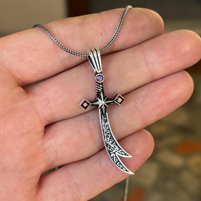 Silver Zulfiqar Necklace, Silver Ruby Stone Sword Necklace, Hz. Ali Sword Necklace, 925 Sterling Silver Necklace , 925k Sterling Silver