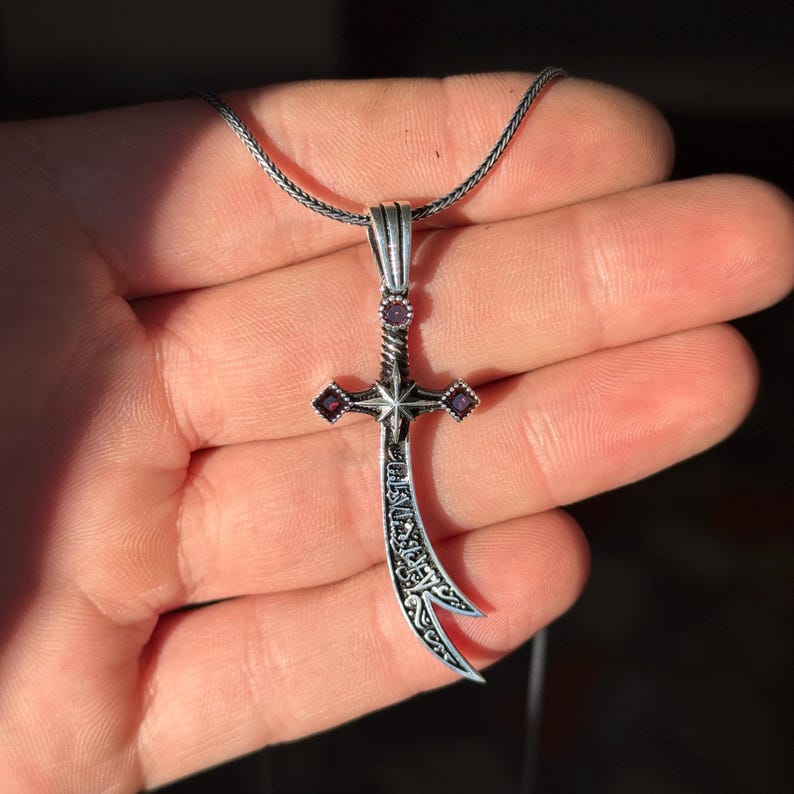 Silver Zulfiqar Necklace, Silver Ruby Stone Sword Necklace, Hz. Ali Sword Necklace, 925 Sterling Silver Necklace , 925k Sterling Silver