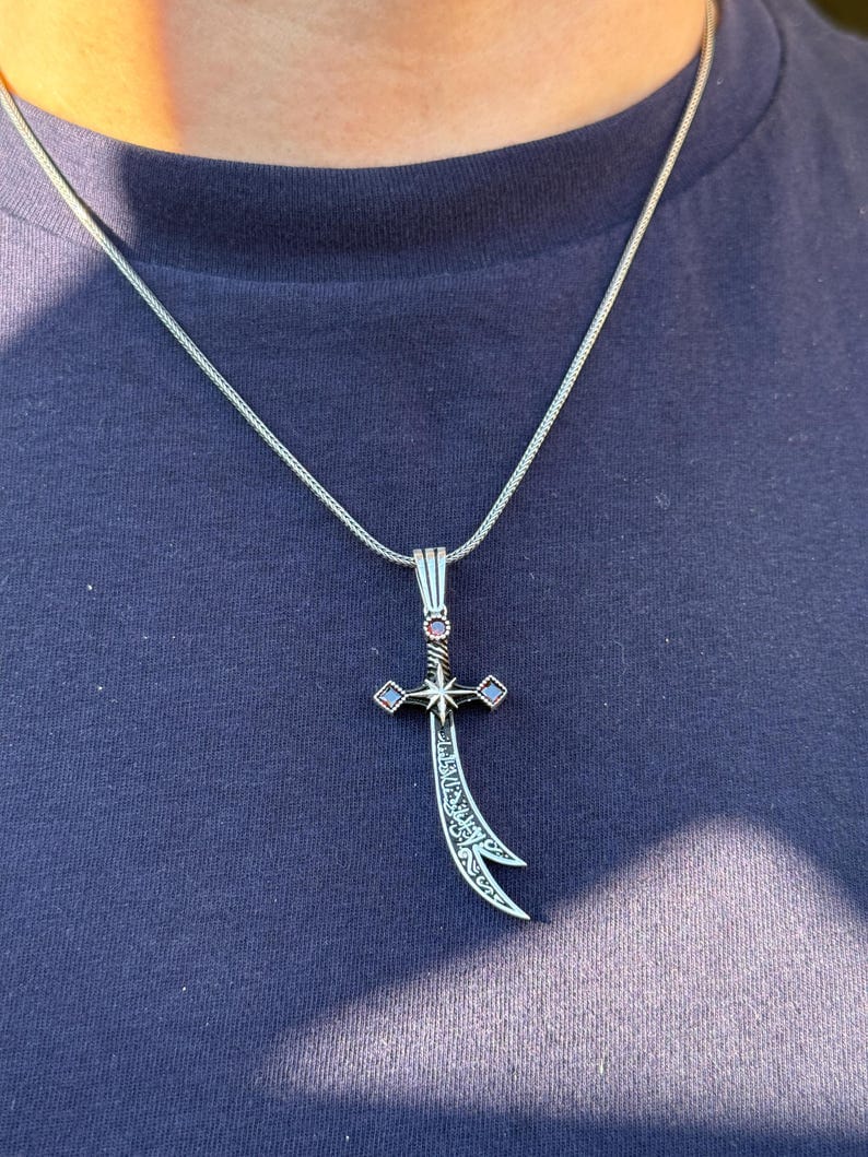 Silver Zulfiqar Necklace, Silver Ruby Stone Sword Necklace, Hz. Ali Sword Necklace, 925 Sterling Silver Necklace , 925k Sterling Silver