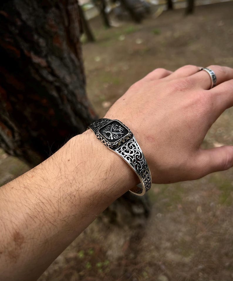 Hz. Ali's Zulfiqar Sword Cuff Bracelet 925 Sterling Silver Adjustable, Ali Engraved Bracelet For Men, Unique Jewelry Gift For Shia Father