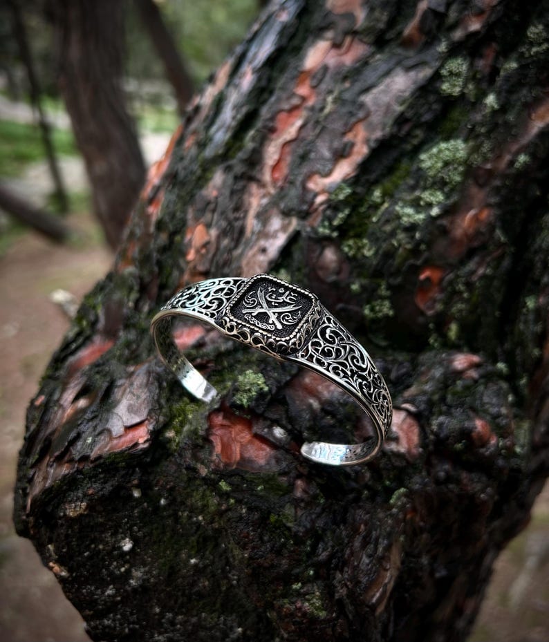 Hz. Ali's Zulfiqar Sword Cuff Bracelet 925 Sterling Silver Adjustable, Ali Engraved Bracelet For Men, Unique Jewelry Gift For Shia Father