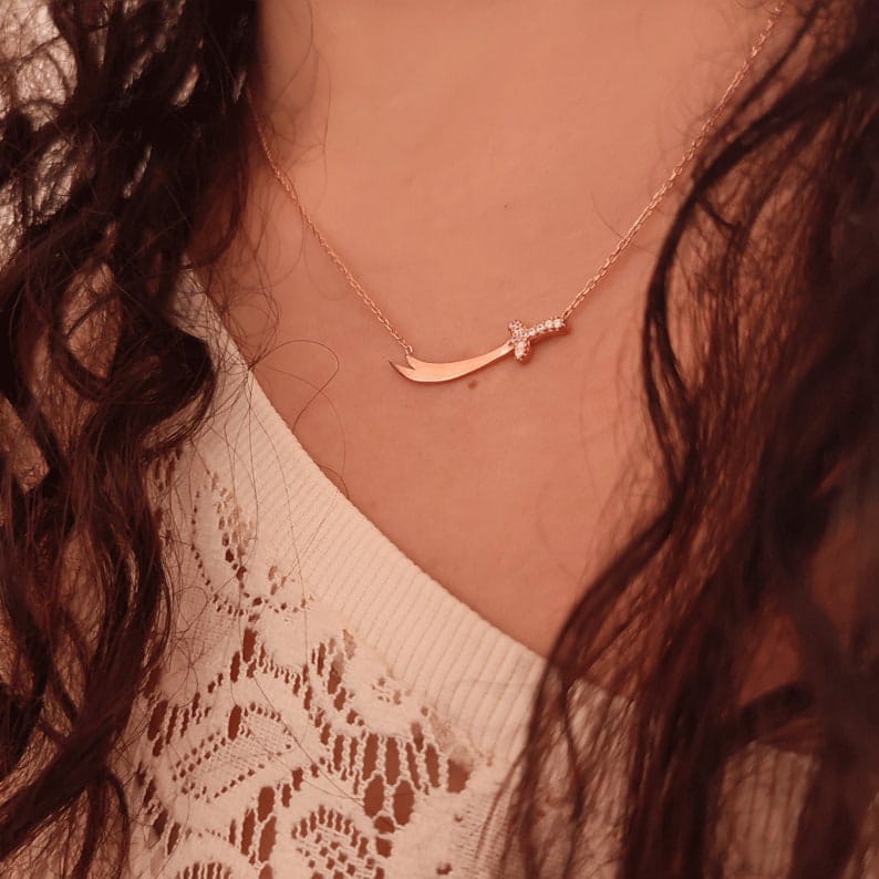 Silver The Sword of Wisdom Zulfiqar Necklace, Womens Silver Necklace, The Sword of Wisdom Jewellery, The Sword of Wisdom Zulfiqar Charms