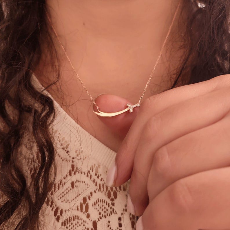 Silver The Sword of Wisdom Zulfiqar Necklace, Womens Silver Necklace, The Sword of Wisdom Jewellery, The Sword of Wisdom Zulfiqar Charms