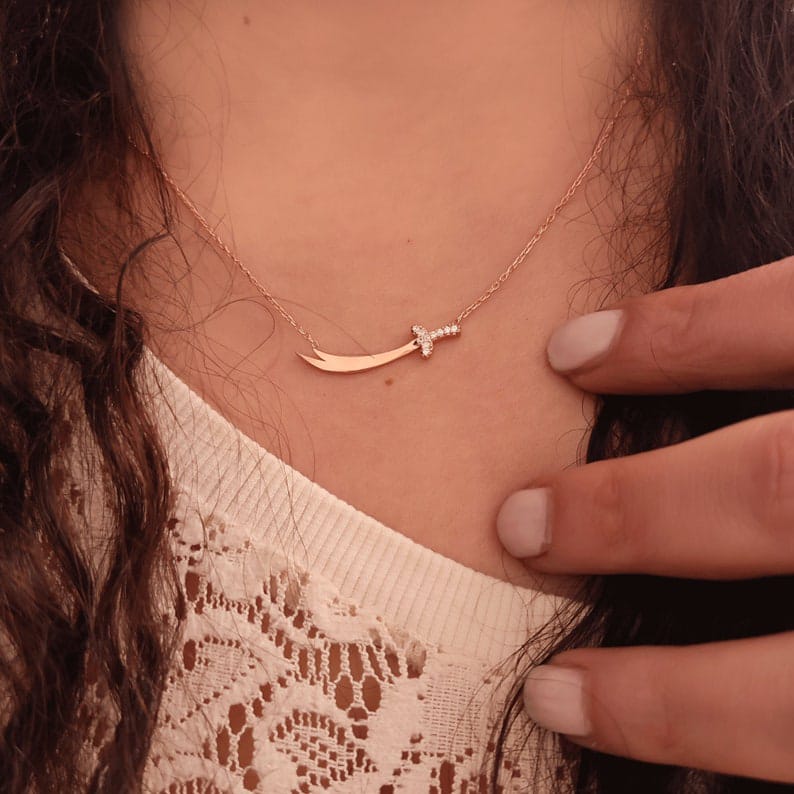 Silver The Sword of Wisdom Zulfiqar Necklace, Womens Silver Necklace, The Sword of Wisdom Jewellery, The Sword of Wisdom Zulfiqar Charms