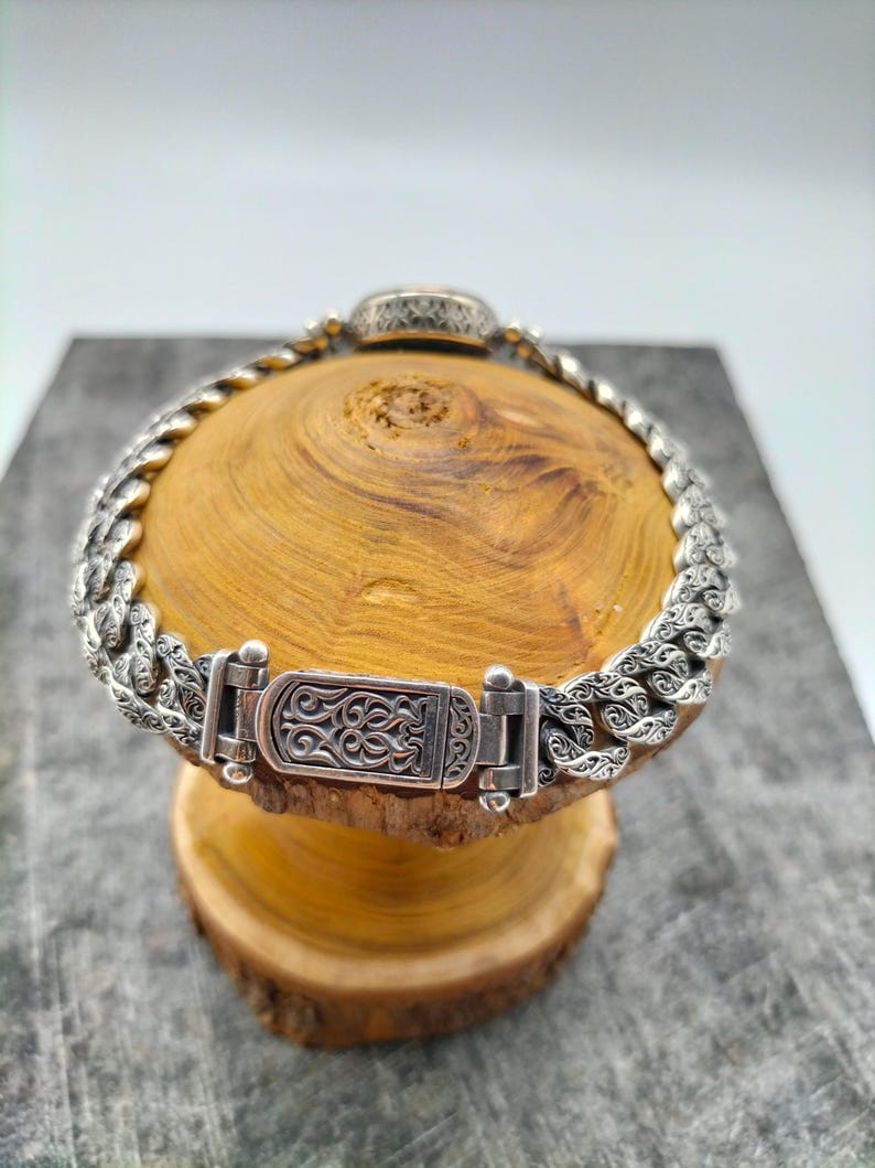 925 Sterling Silver Sword Embroidered Cuban Link Bracelet, Silver Bracelet for Men, Anniversary Gift, Birthday Gift, Gift for Husband