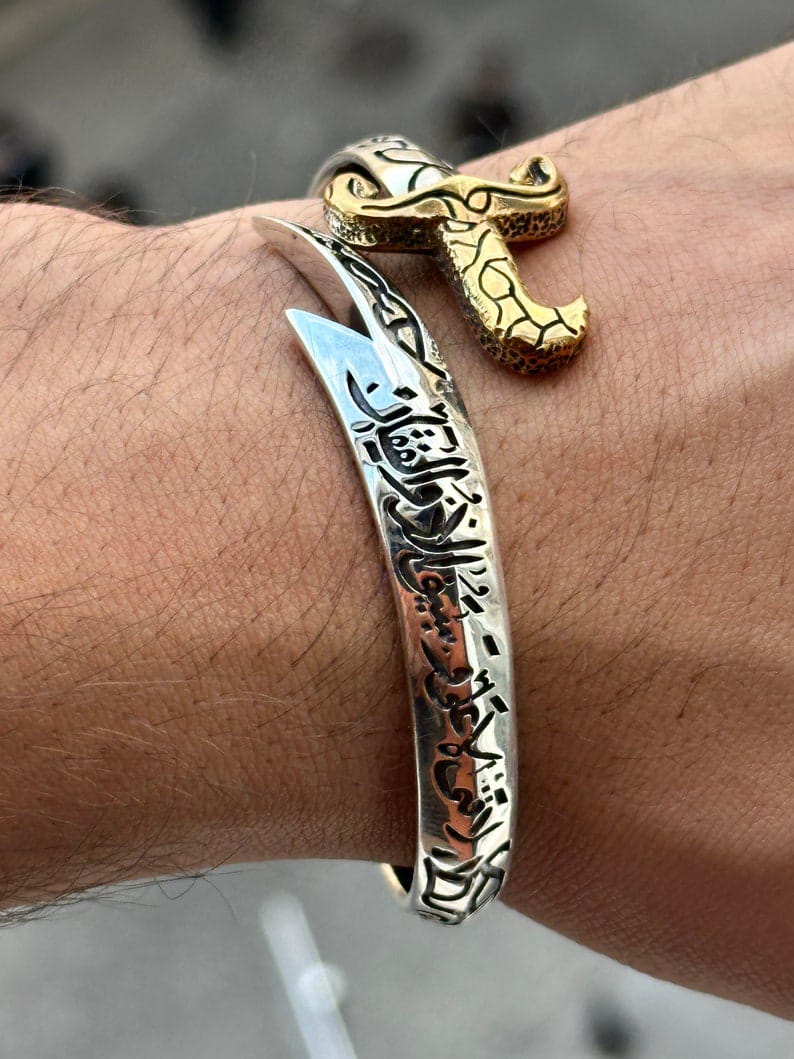 Silver Sword Bracelet , Handmade Bracelet , Gold & Silver Mens Zulfiqar Bracelet , Silver Man Warrior Bracelet , 925k Sterling Silver