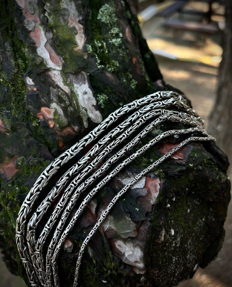 Byzantine King Chain Necklace 925 Sterling Silver, Round Cut Bali Byzantine Chain, Solid Silver Byzantine Jewelry, Chain Gift For Father
