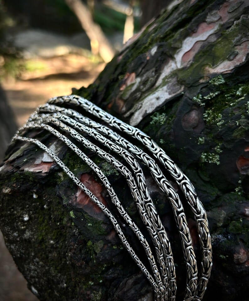 Byzantine King Chain Necklace 925 Sterling Silver, Round Cut Bali Byzantine Chain, Solid Silver Byzantine Jewelry, Chain Gift For Father