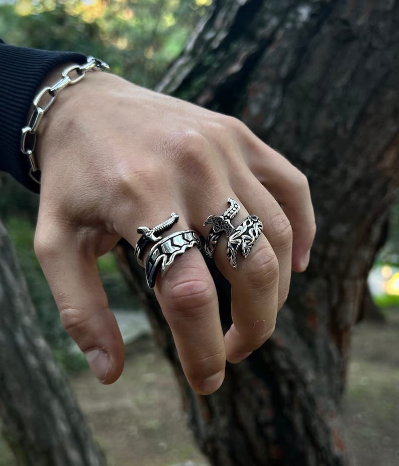 Adjustable Sword Rings For Men 925 Sterling Silver, Unique and Unusual Rings For Men, 925K Silver Unusual Jewelry, Unique Gift For Men