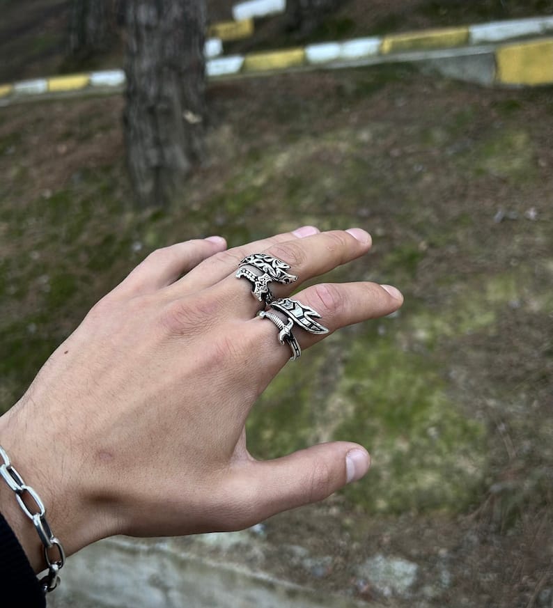 Adjustable Sword Rings For Men 925 Sterling Silver, Unique and Unusual Rings For Men, 925K Silver Unusual Jewelry, Unique Gift For Men