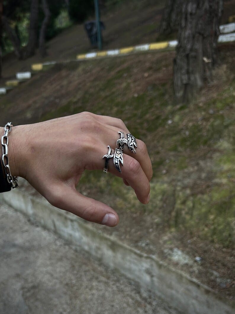 Adjustable Sword Rings For Men 925 Sterling Silver, Unique and Unusual Rings For Men, 925K Silver Unusual Jewelry, Unique Gift For Men