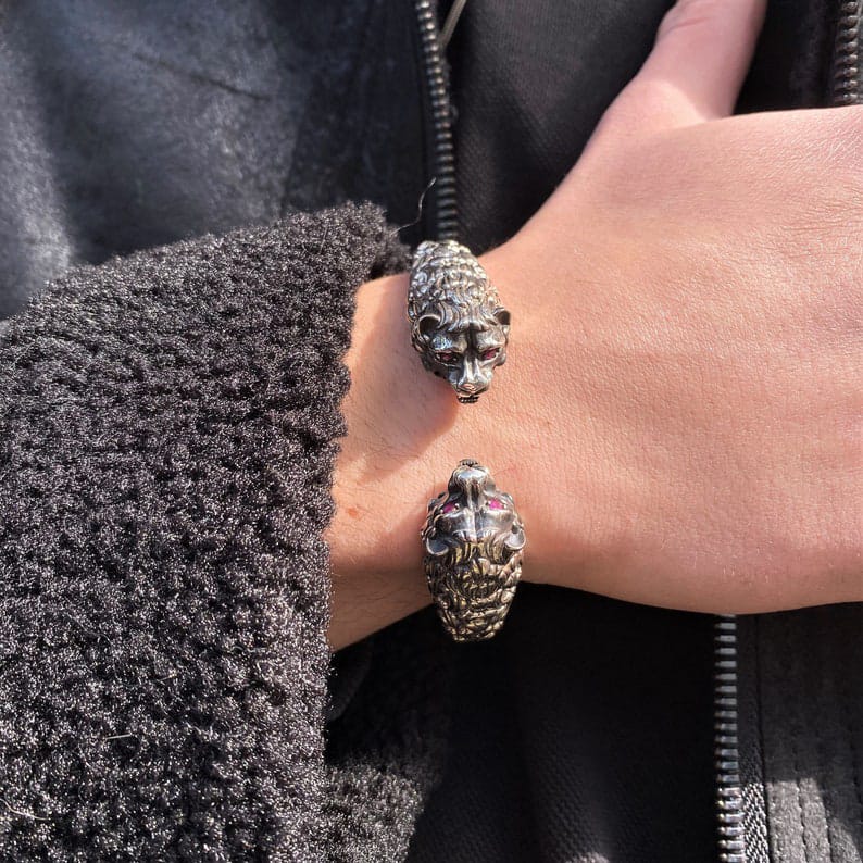 Mens Bracelet Adjustable 925 Sterling Silver, Animal Bracelet Men, Silver Male Bracelet, Heavy Unique Wolf Bracelet Men, Gifts For Him