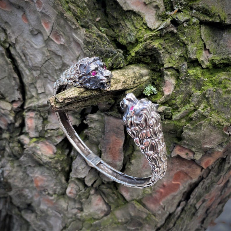Mens Bracelet Adjustable 925 Sterling Silver, Animal Bracelet Men, Silver Male Bracelet, Heavy Unique Wolf Bracelet Men, Gifts For Him