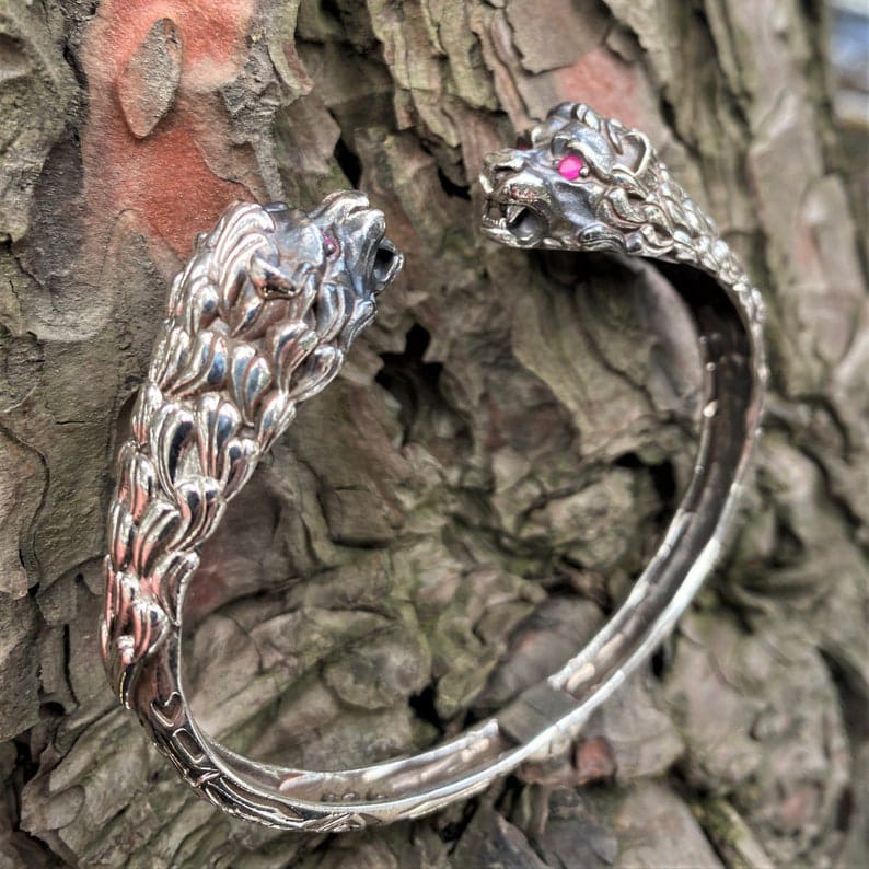 Mens Bracelet Adjustable 925 Sterling Silver, Animal Bracelet Men, Silver Male Bracelet, Heavy Unique Wolf Bracelet Men, Gifts For Him
